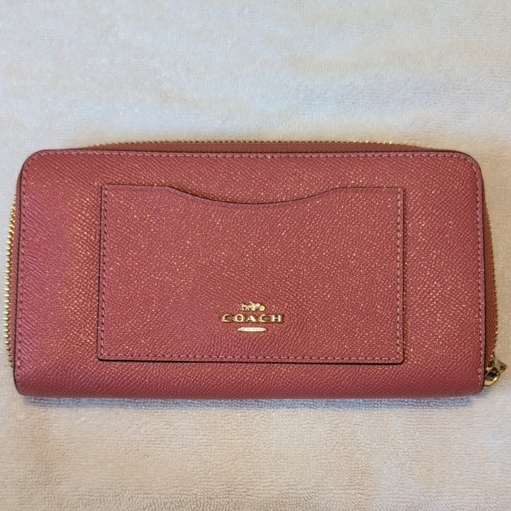 Coach Pink Zip-Around Saffiano Leather Wallet